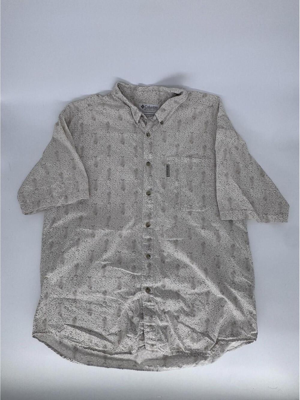 Columbia Fishbone Button Up Shirt 100% Cotton Size Large Tan White**See Pics**